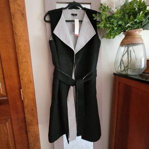 NWT Double Faced Wool Tie Sleeveless Cardigan Vest, Size XSmall, Grey and Black